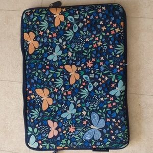 Pink Sky floral with butterflies iPad or laptop case. 13 3/4" X 10"